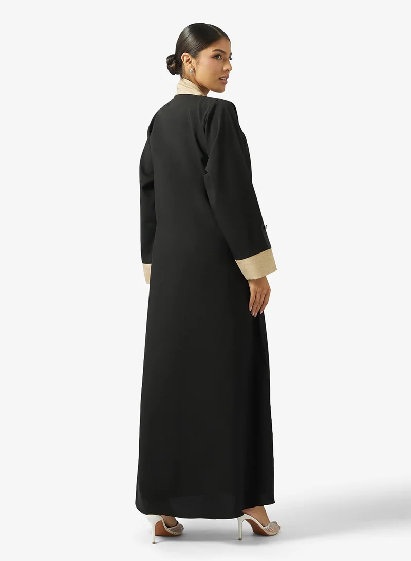 hayas closet  Black Abaya with Button Details and Sheila for Women | Best Price UAE